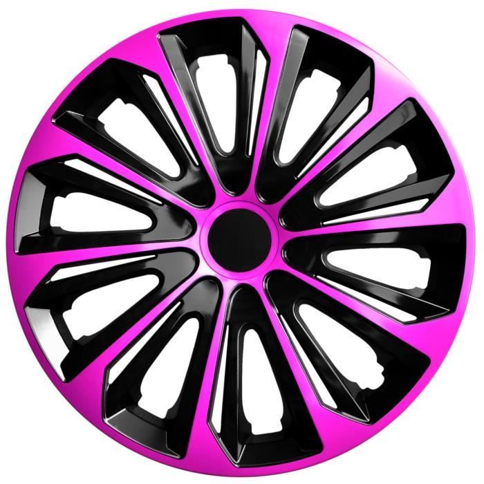 Embellecedores de rueda NRM STRONG DUO para llantas de acero, juego de 4 embellecedores de rueda bicolor, plástico ABS (rosa/negro, 14