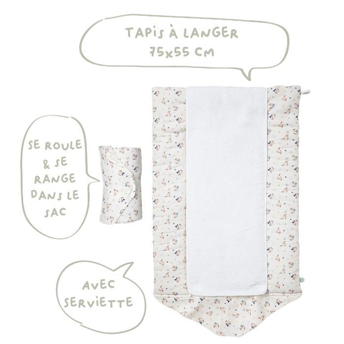 Babycalin - Tapis langer nomade Toutou - Matelas à langer nomade roulé 75x55 cm