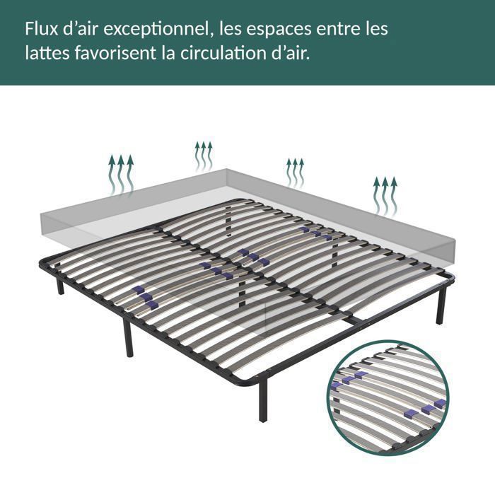 Base de cama SAMPUR de 140x190 cm | Estructura de cama de metal | Somier de láminas flexible y ajustable | 7 patas incluidas | Resistente y cómoda