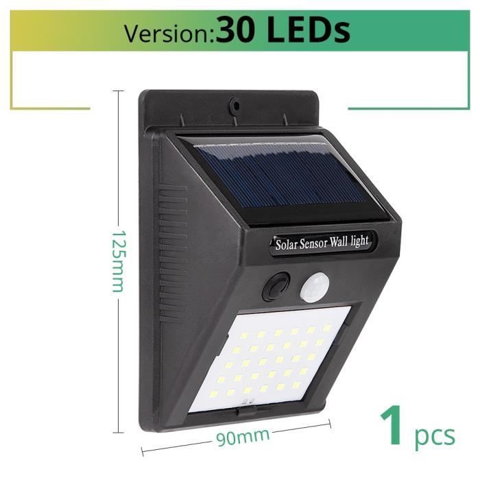 Luminária de chão externa - Energia solar - 30 LEDs - Sensor de movimento PIR - À prova d'água - Preta