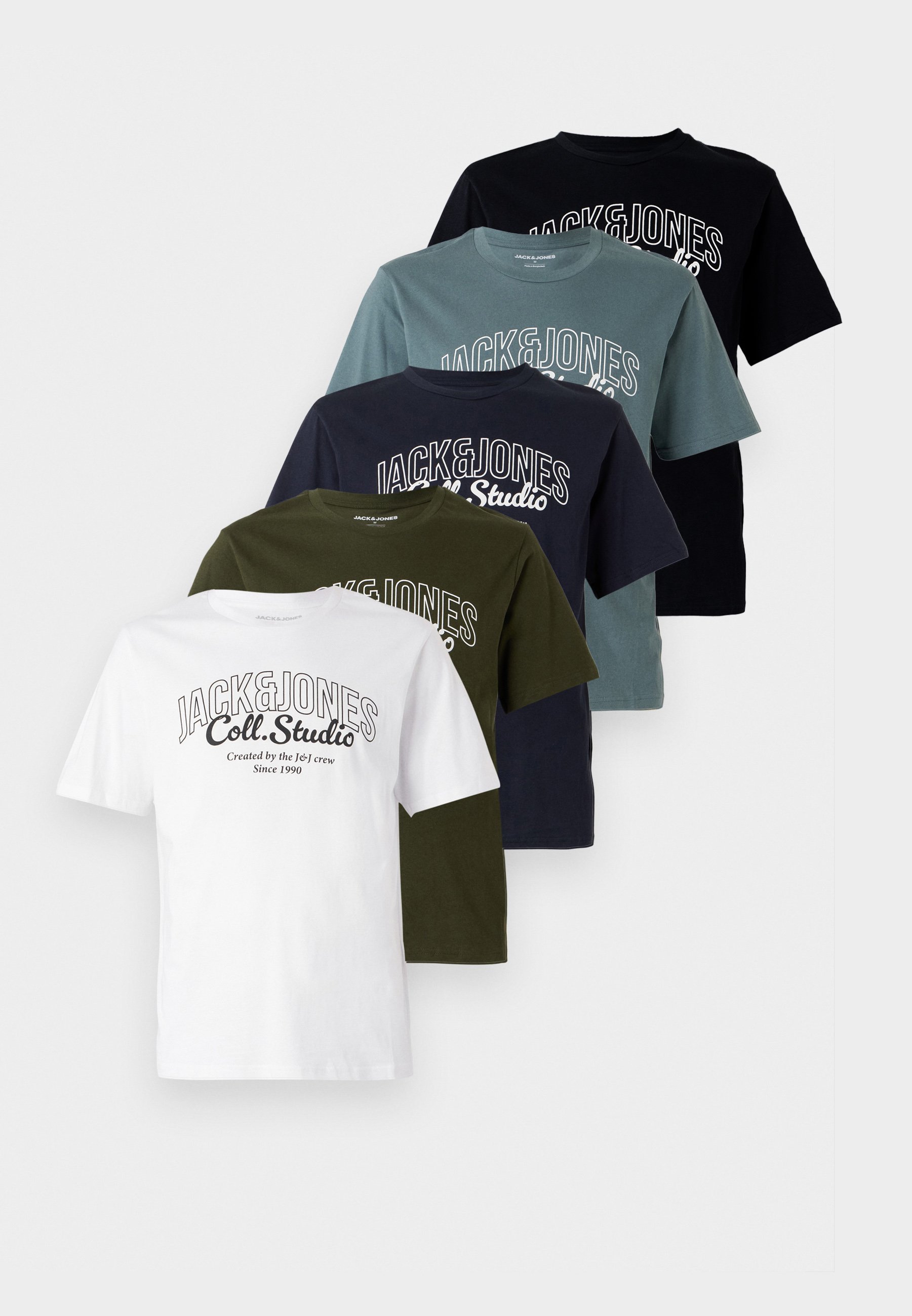 Jack & Jones JJMAKOTO T-shirt 5-pack - Bedrukte T-shirts - wit/antiek/duffe/zwart/hemelsblauw