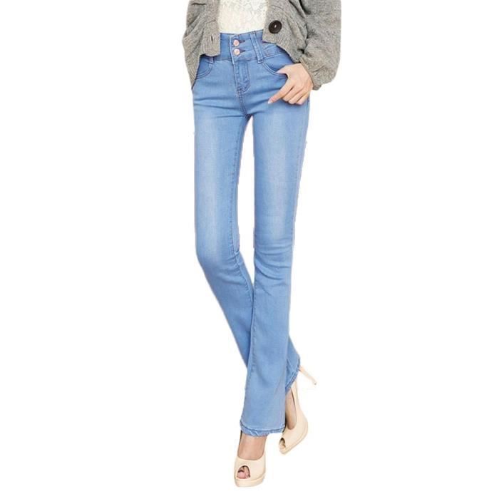 Jeans Femme - INSFITY - Taille Haute Évasé Slim Bootcut Stretch - Bleu Clair