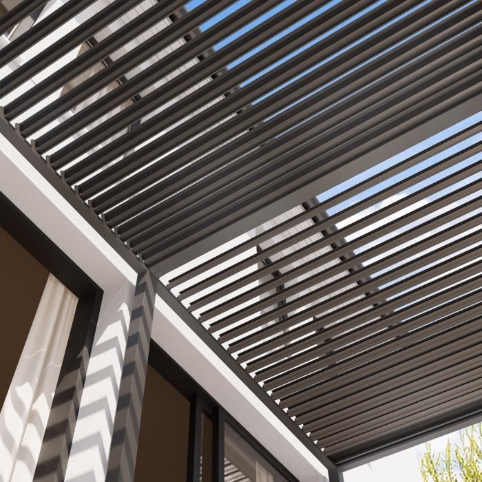 PRIMEYARD Pergola 3x6 m poteaux en aluminium avec lames orientables en acier pavillon gris