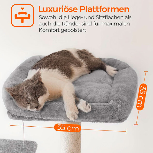 Kattenhuis van 143 cm, met 4 krabpalen, 2 platforms, hangmat en grot.