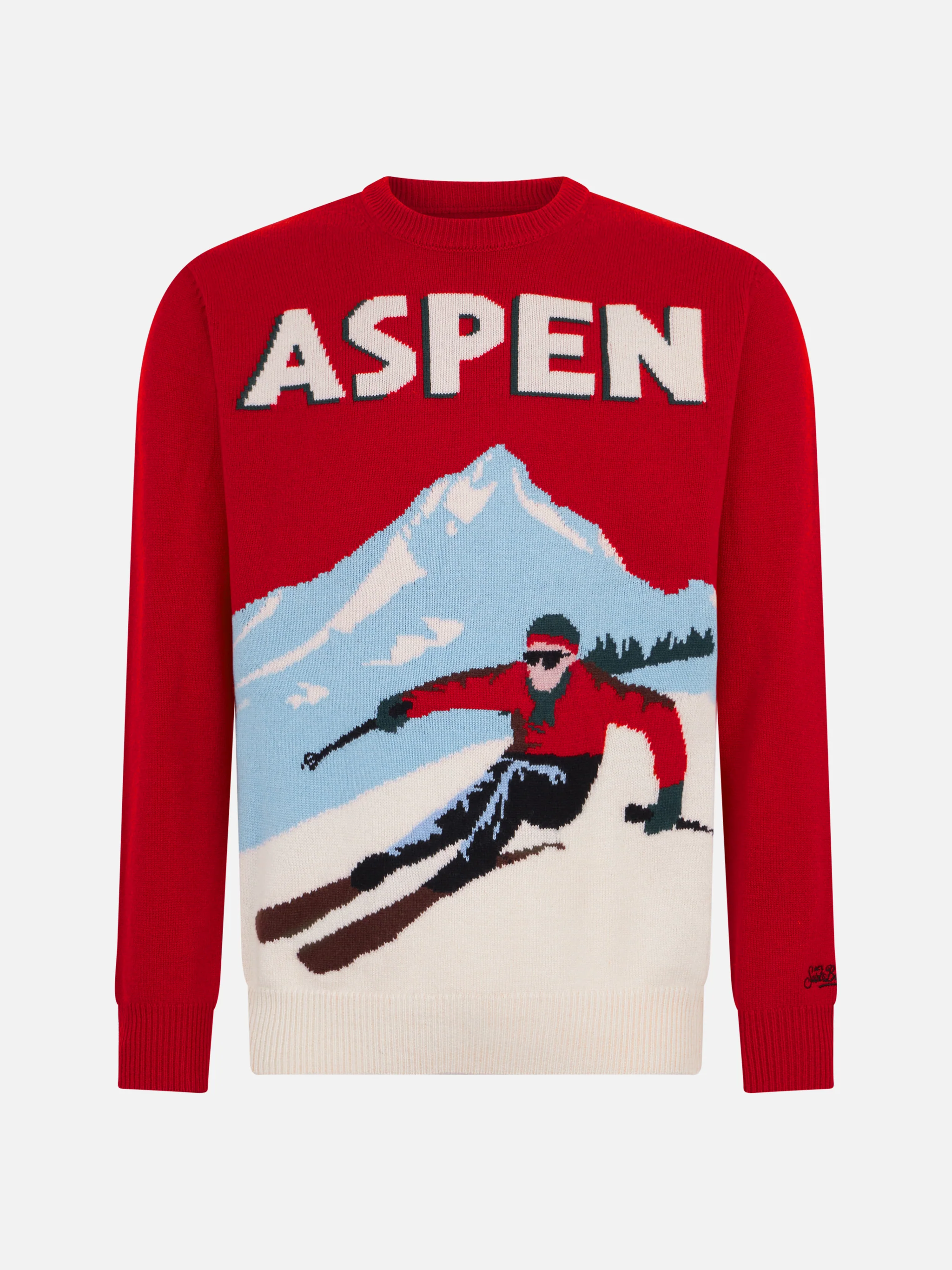 Herentrui met ronde hals en jacquardprint in Aspen-ansichtkaartmotief