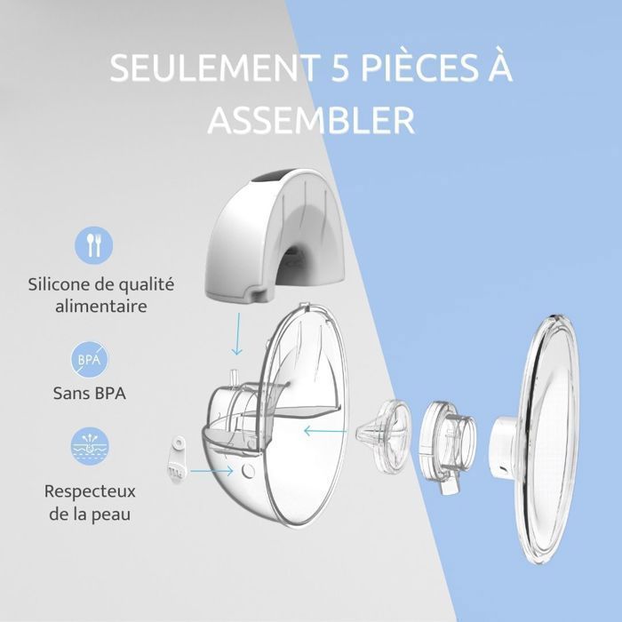 Emy Pump - Tire Lait Électrique Main Libre  | 6 tailles de Téterelles Incluses| silencieux et discret | Portable sans fil Autonome