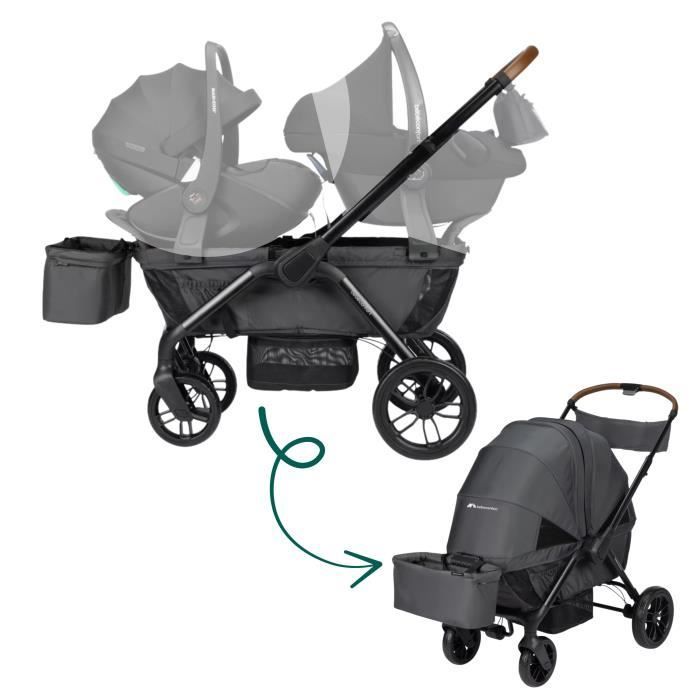 BEBECONFORT HELIOS, Passeggino doppio, Per tutti i terreni, Compatto e pieghevole, Carrello, Da 0 a 4 anni, Da 0 a 22 kg, GRAFITE MINERALE