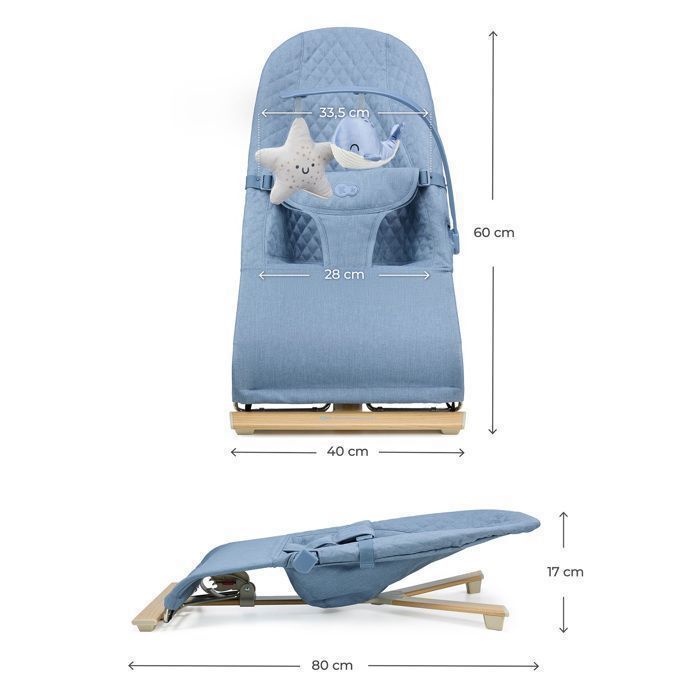 Hamaca mecedora Kinderkraft MIMI con movimiento de balanceo natural – Arnés de seguridad de 3 puntos, respaldo ajustable en 3 posiciones, Nordic Breeze