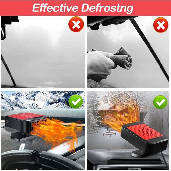 Riscaldatore portatile per auto da 12V 200W, riscaldamento rapido del parabrezza, riscaldatore rotante a 360°