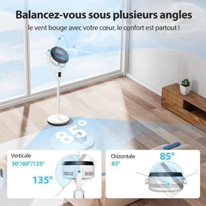 Ventilatore Aigostar per la circolazione dell'aria, 9 velocità, 24 W CC, oscillazione 3D, timer di 9 ore, silenzioso, da tavolo/scrivania.