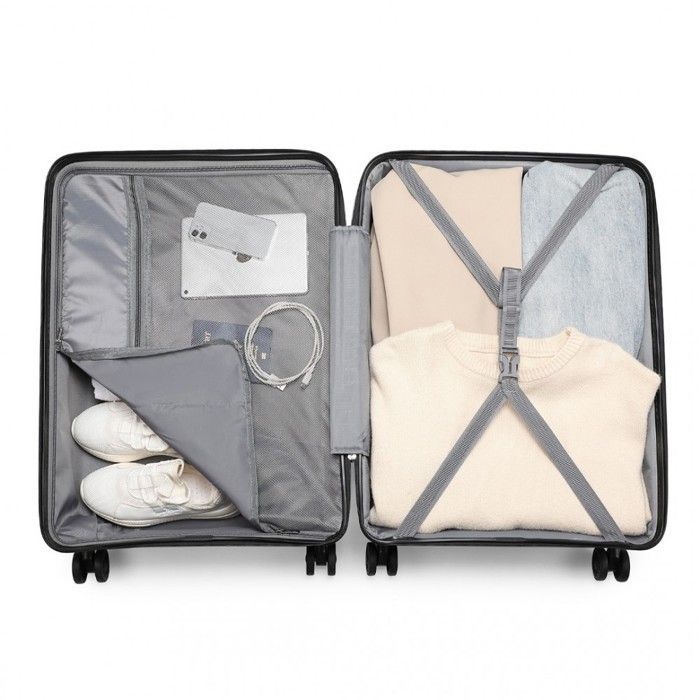 Juego de 3 maletas de viaje Kono (55/66/76 cm) Maleta de cabina rígida con ruedas y cerradura TSA, 4 ruedas con cerradura TSA, color negro