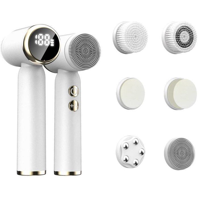 DEMA Electric Facial Cleansing Brush - 6 Interchangeable Heads - 360° Rotation - 3 Adjustable Speeds