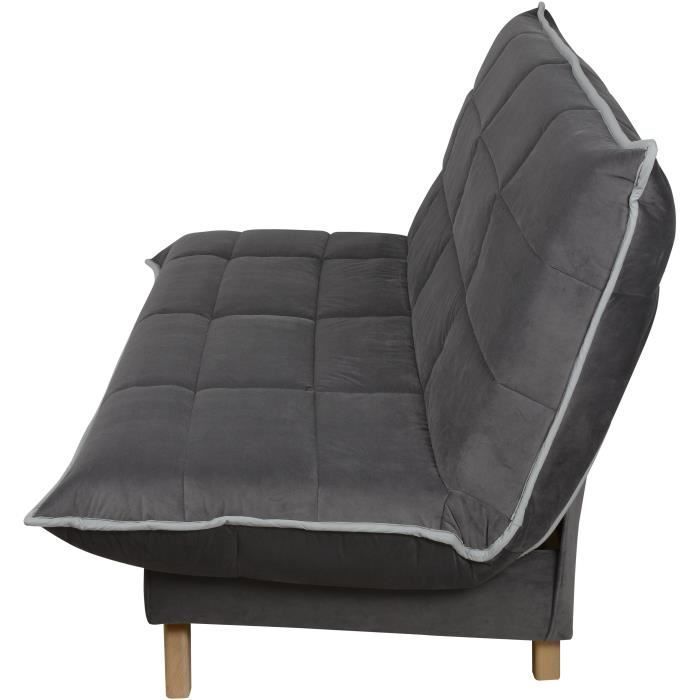 Sofá cama clic-clac de 3 plazas - Colchón DUNLOPILLO de 13 cm de grosor - Espuma de alta resiliencia de 35 kg/m³ - Tejido gris - Fabricado en Francia