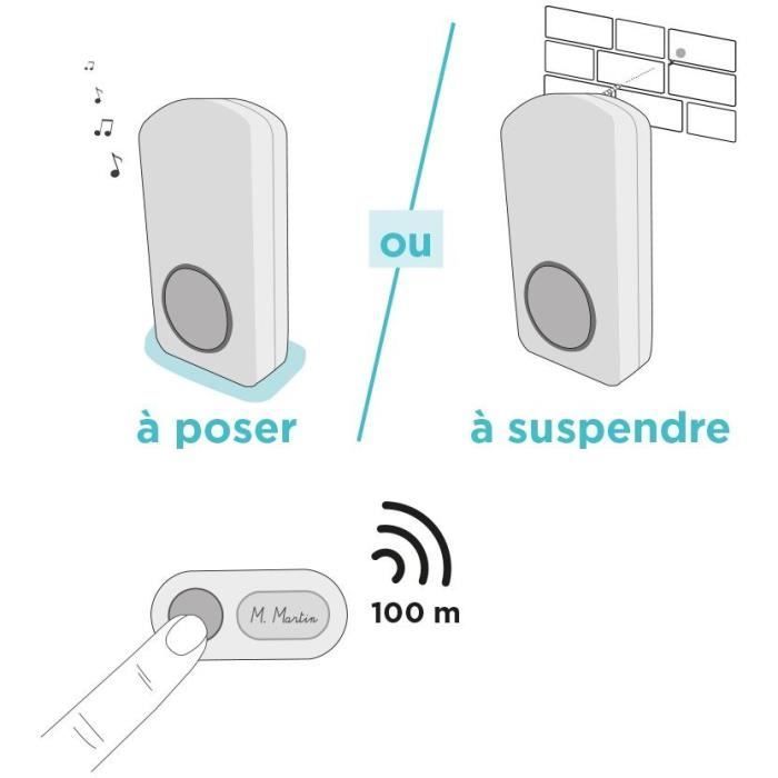 Timbre inalámbrico OneBell 100 - SCS SENTINEL - Alcance de 100 m - 15 melodías - IP55