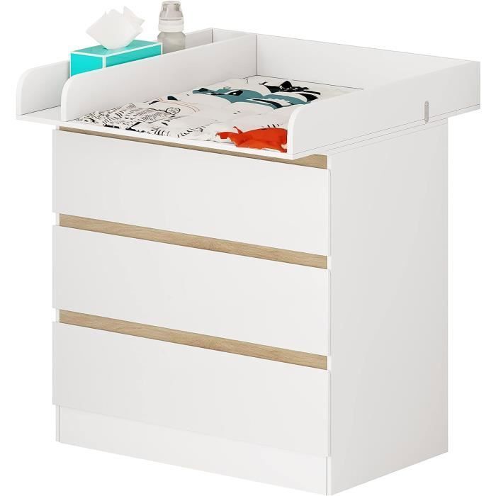 Cambiador WOLTU con 3 cajones - con cambiador - para bebé, fabricado en aglomerado y MDF, blanco