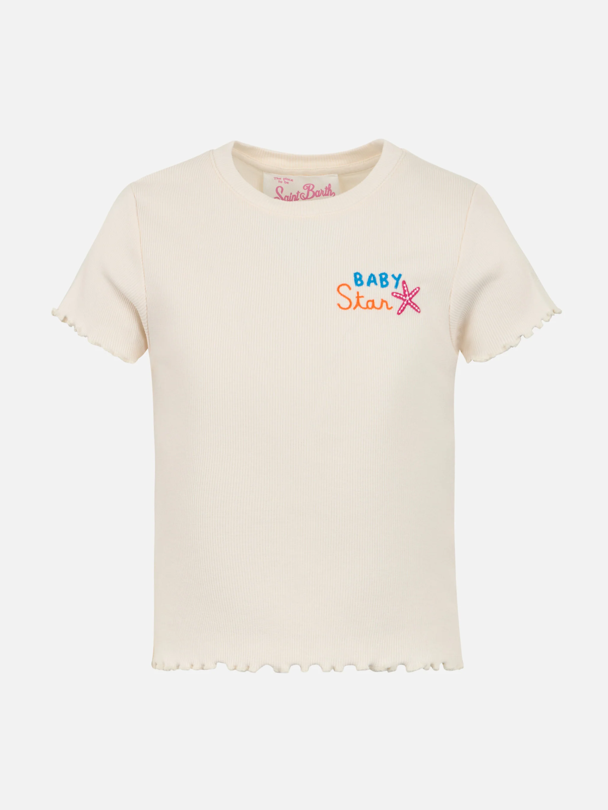 Geribbeld T-shirt van Serena Jr. voor meisjes met Baby Star-borduurwerk.
