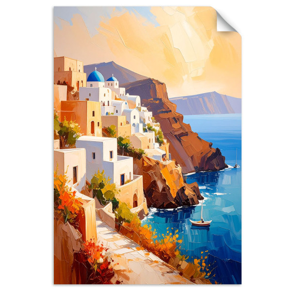 Plakat samoprzylepny do salonu Feeby Wyspa Santorini Grecja Krajobraz 20x30