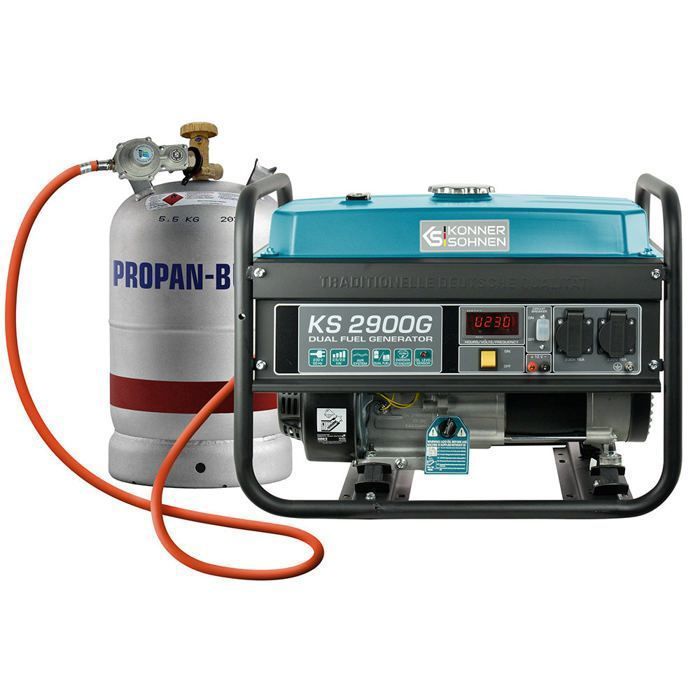 Groupe électrogène à essence-gaz KS 2900G Könner & Söhnen, puissance max 2900W, démarrage manuel, régulateur AVR, affichage LED.
