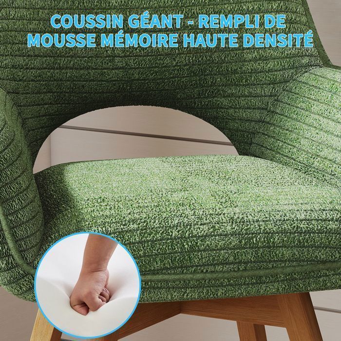 WAFTING Lot de 6 Chaises de Salle à Manger, Fauteuil Pivotantes avec Accoudoirs, Rembourrées avec Dossier en Velours,Bois Pied,Vert