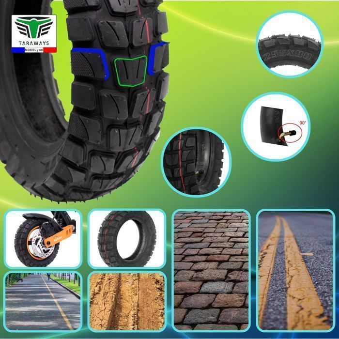Pneu et Chambre à air 255x80 Pour Trottinette électrique Dualtron Victor - Kaabo Mantis 10 Mobygum Xenon-S  et kukirin G2 Master