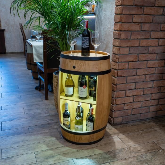 Barile in legno - Creative Cooper - 80 cm - Illuminazione a LED - Porta bottiglie - Rovere