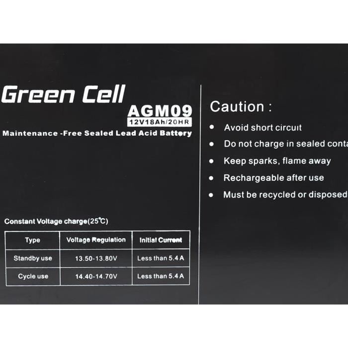AGM battery - Green Cell - 12V 18Ah - Electrolyte leak-proof - Maintenance-free - Various applications