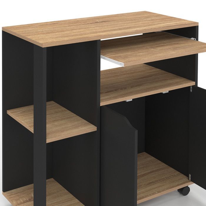 IDMARKET Desserte de cuisine COSI bois noir et plateaux façon hêtre L.76 CM