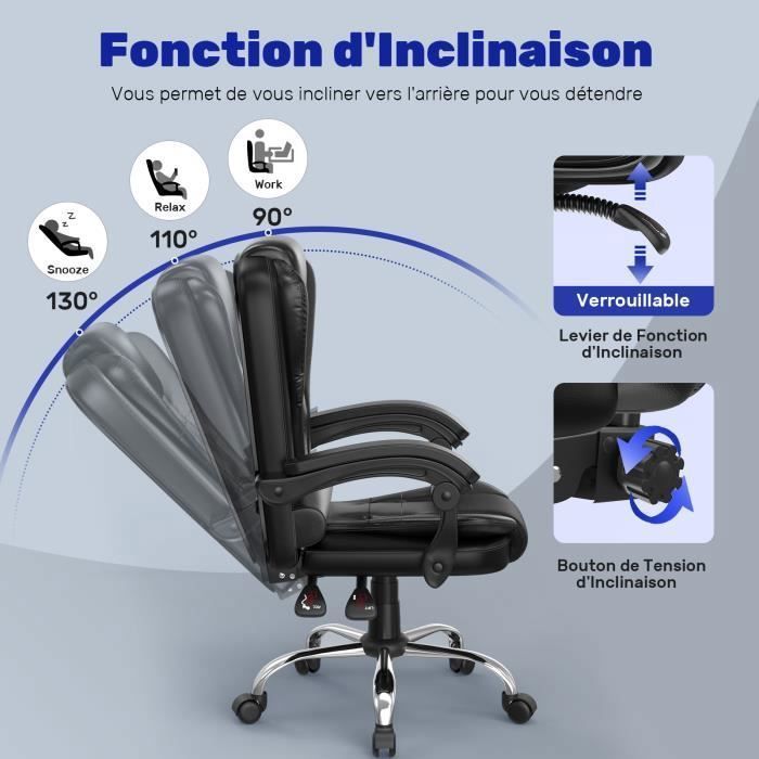 Ergonomische bureaustoel - Rattantree bureaustoel - In hoogte verstelbaar - Draaibaar - Dubbel dikke bekleding - Zwart