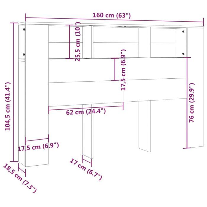 cabecero de armario vidaXL Sonoma Oak 160x18,5x104,5 cm 811937