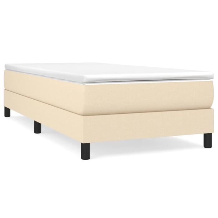 Base de cama tapizada - AKOZON - Crema - 90x190 cm - Somier de láminas de madera contrachapada - Patas robustas