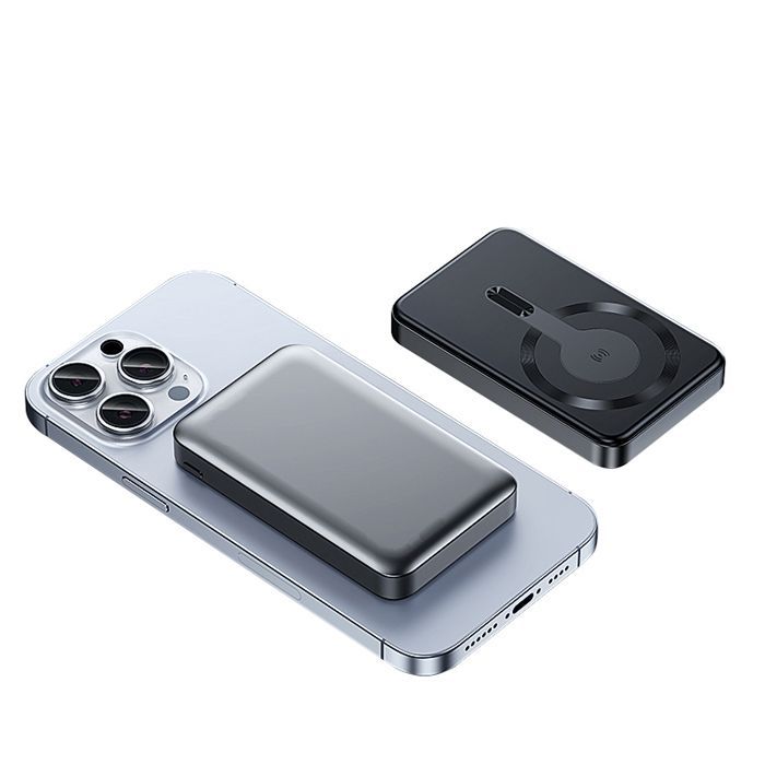 Batería externa magnética - 10000 mAh - Carga rápida - Puerto USB-C - Plateada