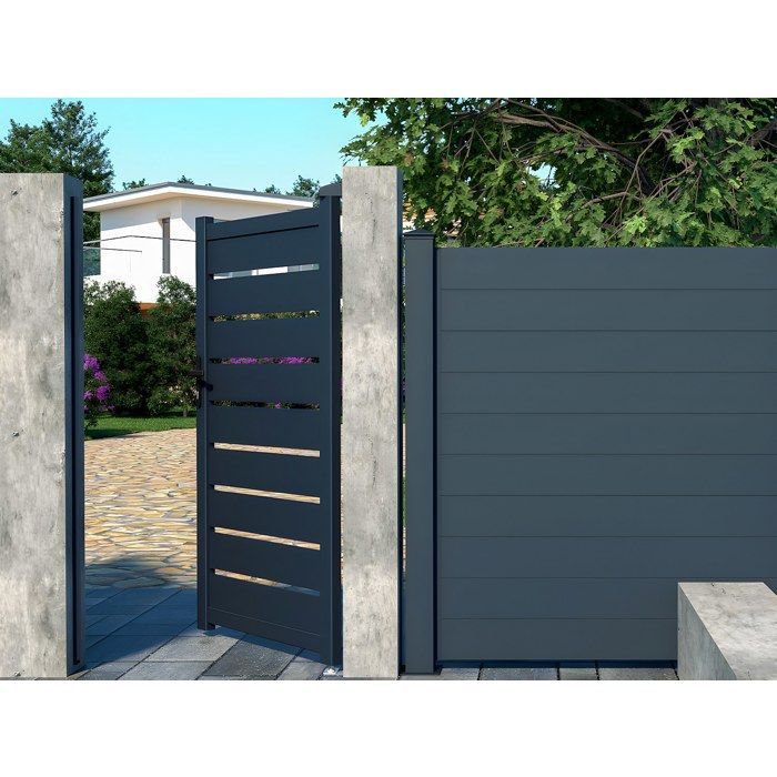 Puerta batiente de aluminio, diseño calado, 103 x 180 cm, color antracita - PRIMO