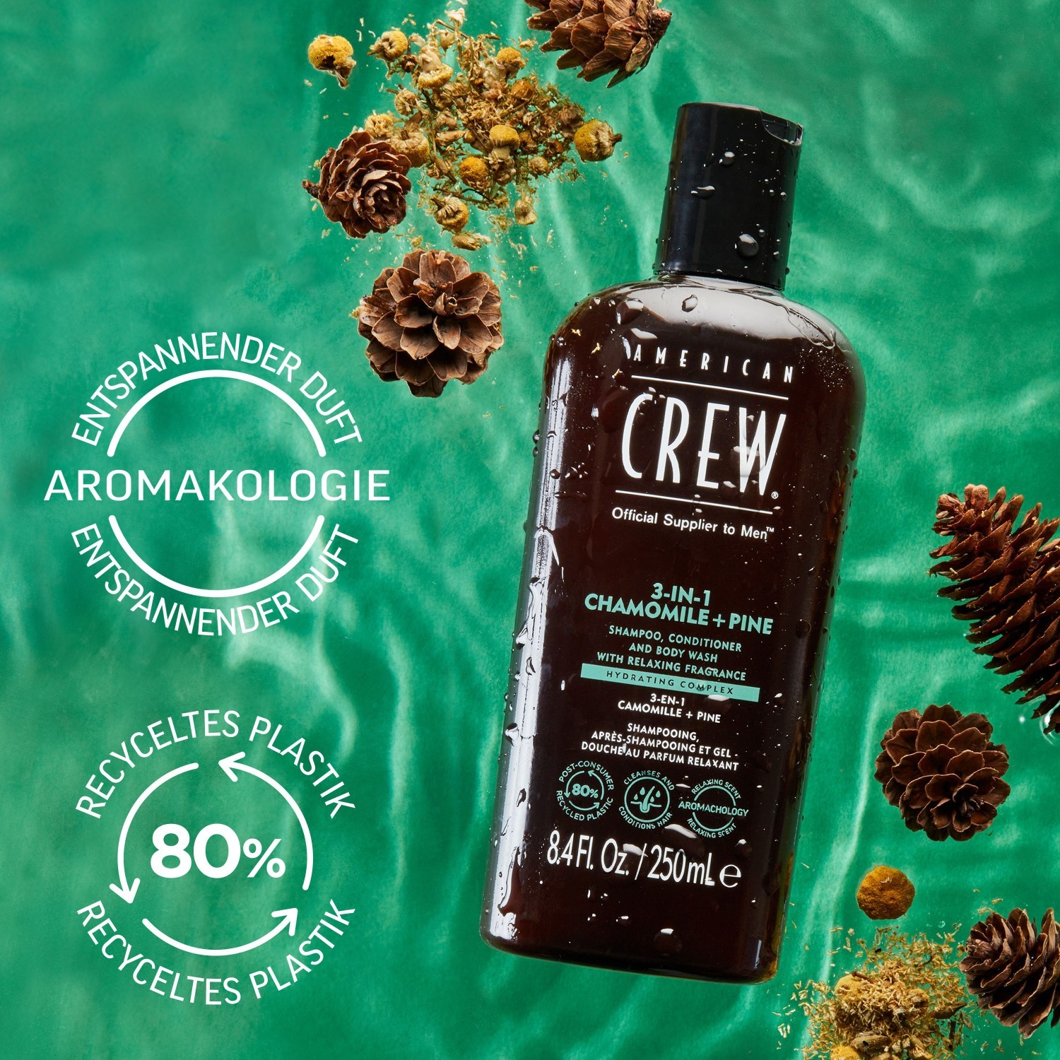 American Crew 3-u-1 šampon za kosu, kamilica i bor, regenerator, gel za tuširanje i - 450 ml
