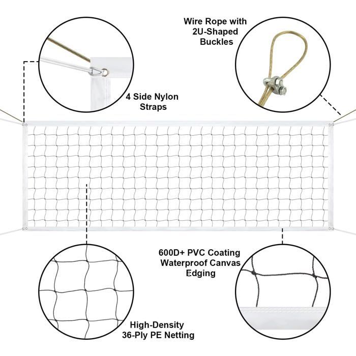 Filet de volley-ball extérieur, filet de volley-ball de plage robuste pour jardin (9,5 m x 1 m), filet de volley-ball portable pour