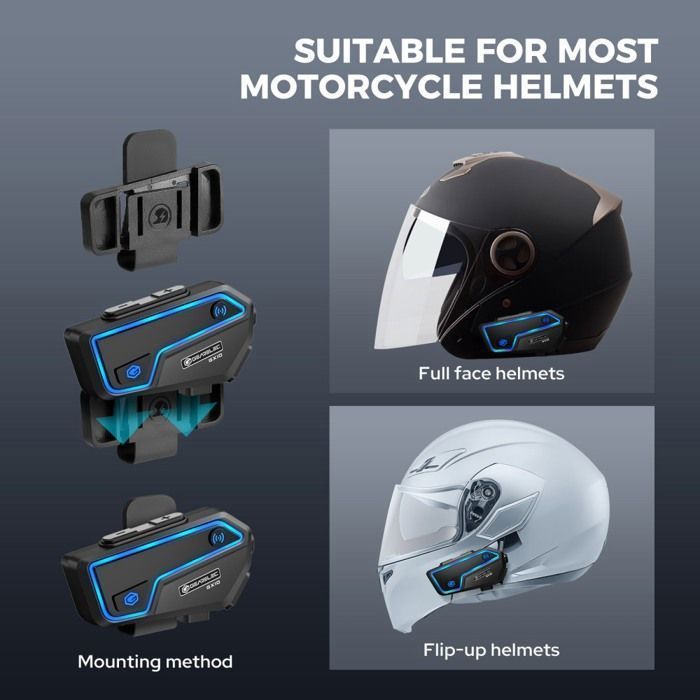 Intercomunicador para motocicleta GEARELEC, walkie-talkie inalámbrico, alcance de 2000 m, hasta 10 motociclistas, respuesta automática, resistente al agua IPX67, radio FM, GPS.