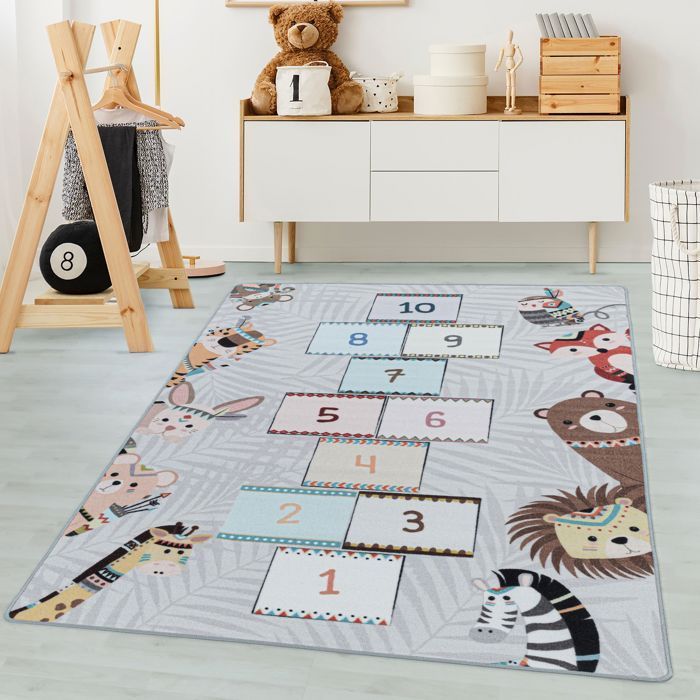 Carpetsale24 Tapis enfant tapis d'éveil tapis la marelle color gris 80x120 cm tapis chambre enfant tapis chambre bébé