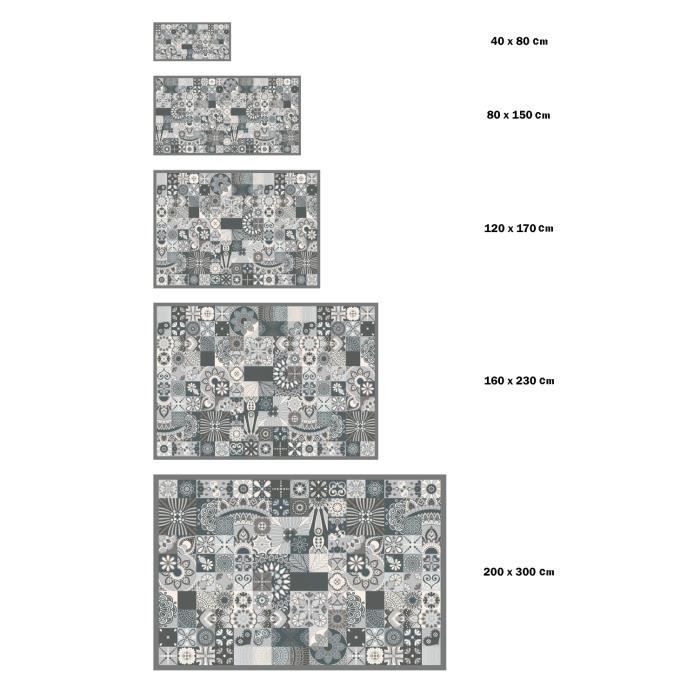 Panoramisch vinyl vloerkleed met cementtegelpatroon, grijs, 60x110 cm - PVC vloerkleed voor keuken, kantoor en woonkamer