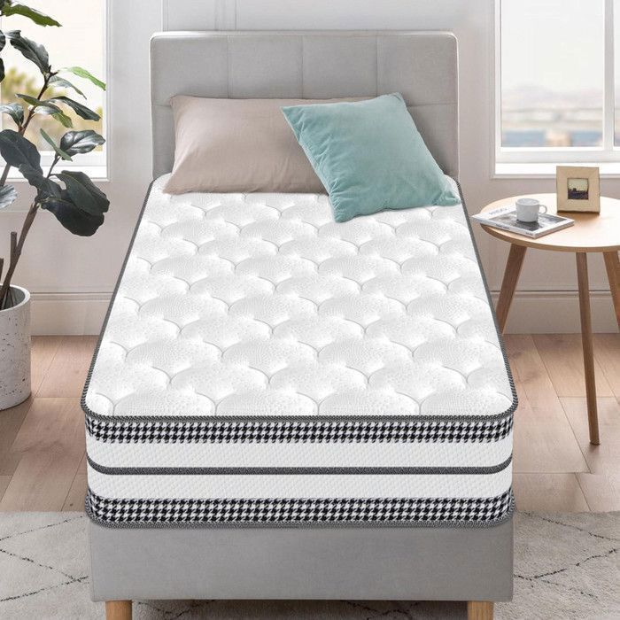 Colchón de 90x200 cm, muelles ensacados, hipoalergénico, espuma viscoelástica, 26 cm de grosor, comodidad transpirable, soporte perfecto.