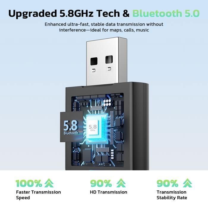 Adaptador inalámbrico CAMPARK para Apple CarPlay y Android Auto, Bluetooth 5.0, WiFi 5.8GHz, USB C/A