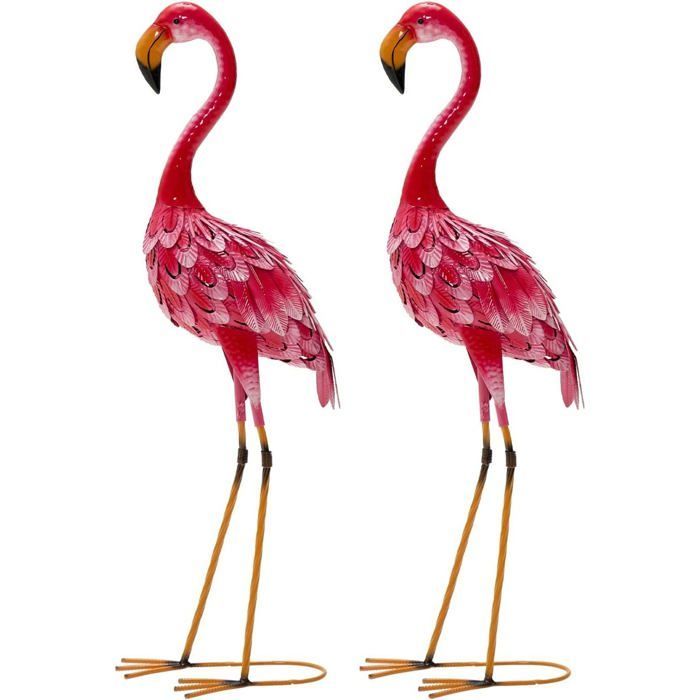 GIANTEX Lot de 2 Statues 89 CM de Flamant Rose de Jardin en Métal, Décoration Extérieure Sculpture d’Oiseau Rose de Jardin
