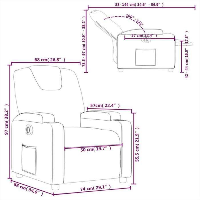 vidaXL Fauteuil Inclinable Électrique, Chaise de Relaxation avec Dossier et Repose-pied Réglables, Siège de Salon, Moderne, 3204345