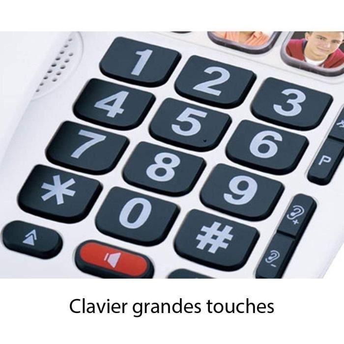 Telefone com fio Alcatel TMax 10 para idosos - 6 memórias de discagem rápida com foto - Função viva-voz - Branco