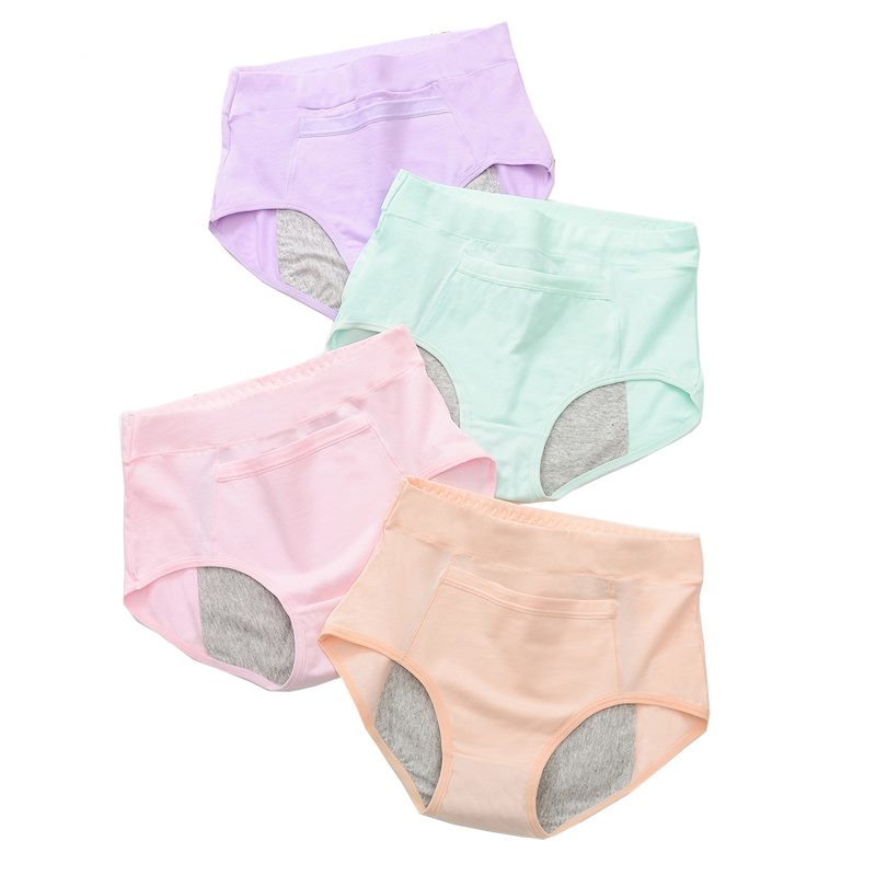 Set di 4 mutandine mestruali a prova di perdite, intimo fisiologico da donna, mutandine senza cuciture in cotone per ragazze.