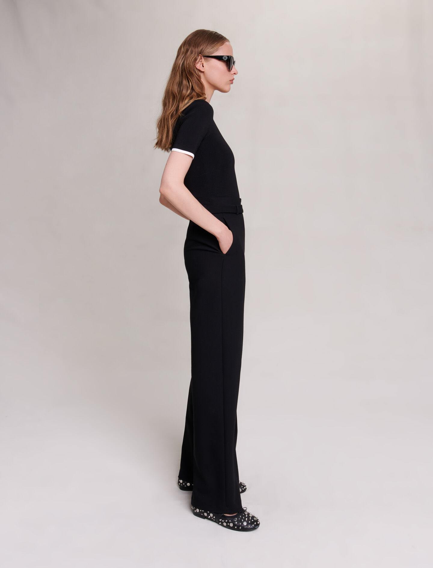 Wijde broek met riem - Zwart