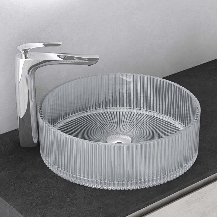 Mai & Mai Round Clear Glass Washbasin, Hand Basin, Countertop Glass Sink for Bathroom or Guest Toilet, 40x40x12 cm, Min01