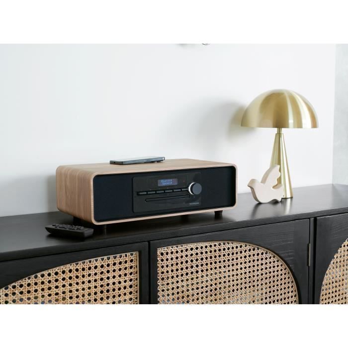 Micro-chaîne Bluetooth - THOMSON - Bois/Noir - Radio FM/DAB+/CD/MP3/USB/Induction, 60W, Affichage LCD, Télécommande, Alim. 230V