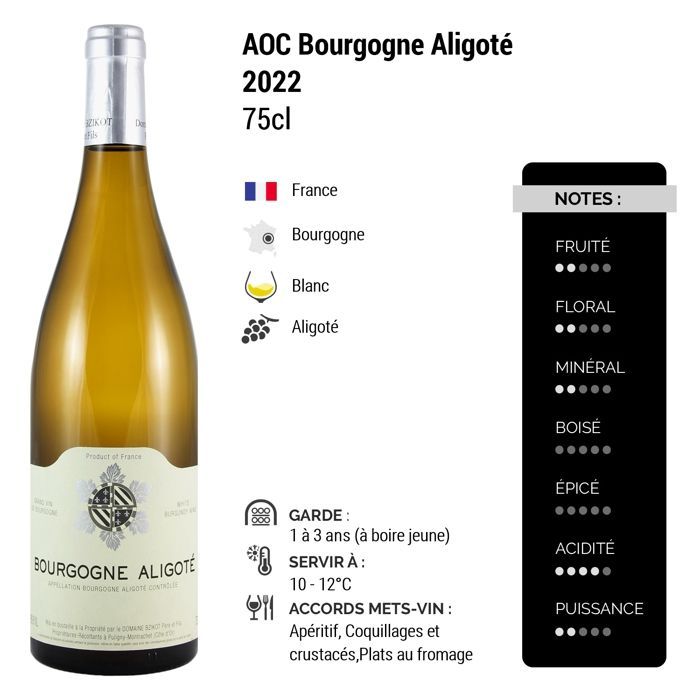 Domaine Bzikot Bourgogne Aligoté 2022 - Vin Blanc de Bourgogne (6x75cl)
