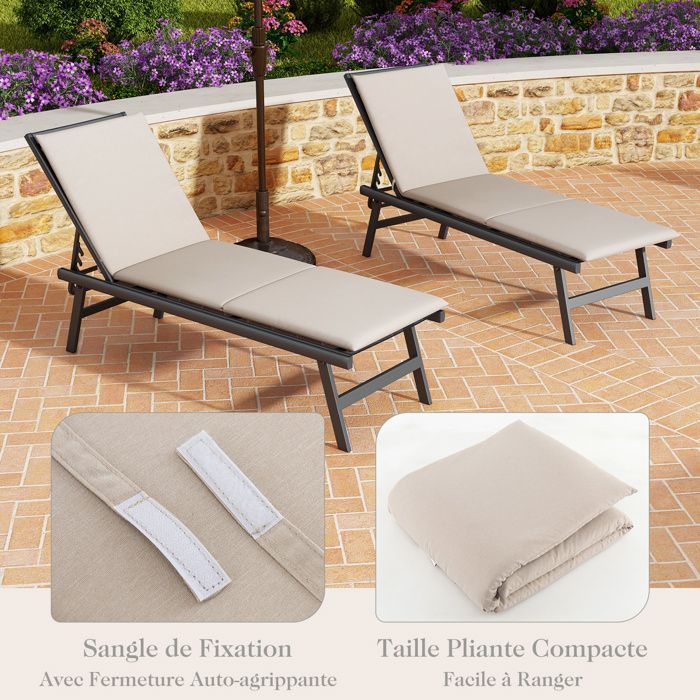 Cojín para tumbona de exterior COSTWAY con correa de fijación, plegable, elástico y transpirable, 182 x 59 cm, beige.