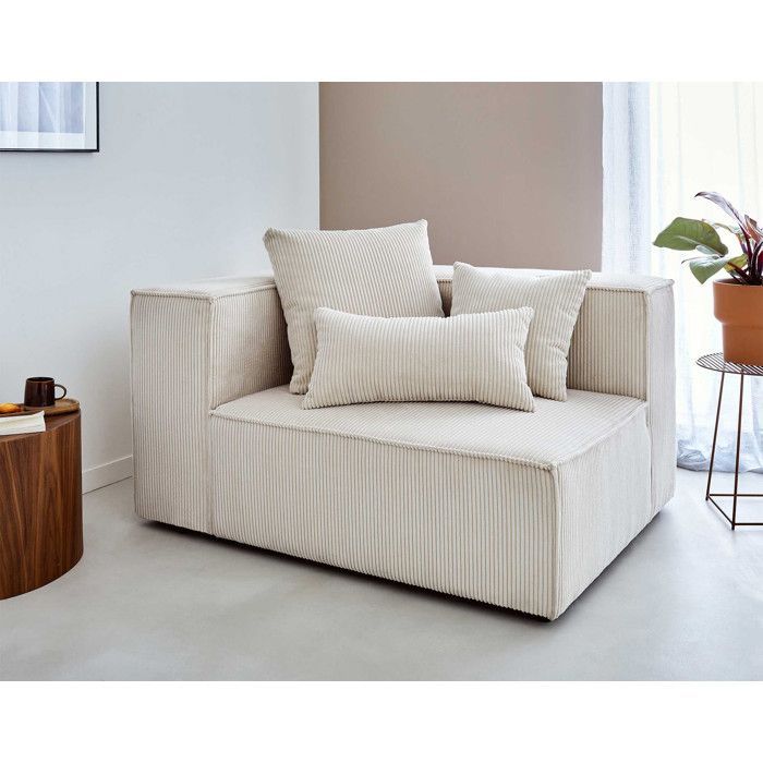 Colombine - canapé modulable d'angle droit - 6 places - en velours côtelé - Beige