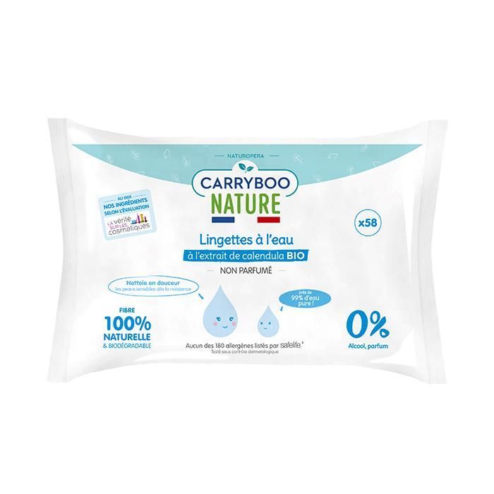 Carryboo Soins Lingette à l'Eau Pure Calendula Bio 58 unités